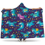 Night Star Unicorn Pattern Print Hooded Blanket