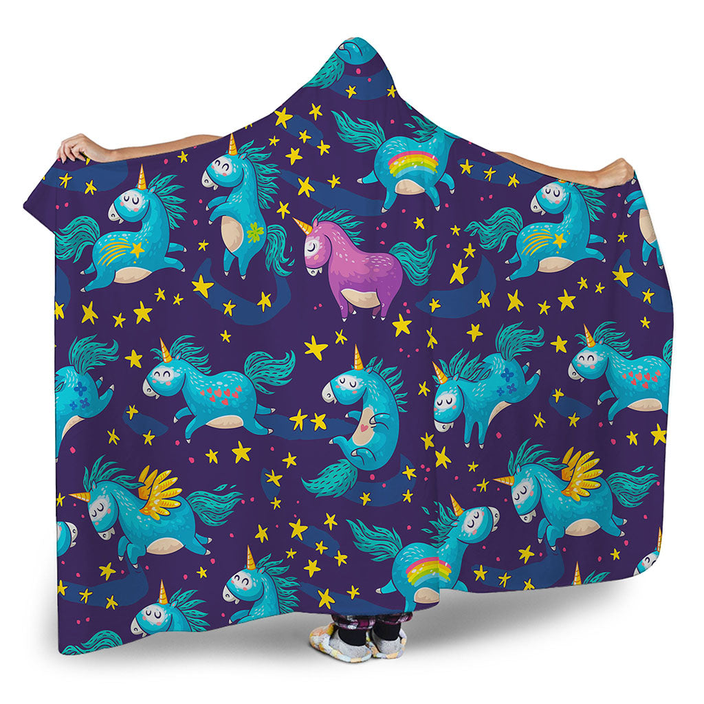 Night Star Unicorn Pattern Print Hooded Blanket