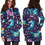 Night Star Unicorn Pattern Print Hoodie Dress GearFrost