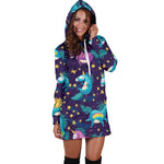 Night Star Unicorn Pattern Print Hoodie Dress GearFrost