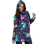 Night Star Unicorn Pattern Print Hoodie Dress GearFrost