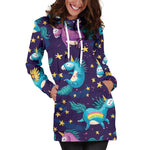 Night Star Unicorn Pattern Print Hoodie Dress GearFrost