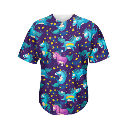 Night Star Unicorn Pattern Print Men's Baseball Jersey
