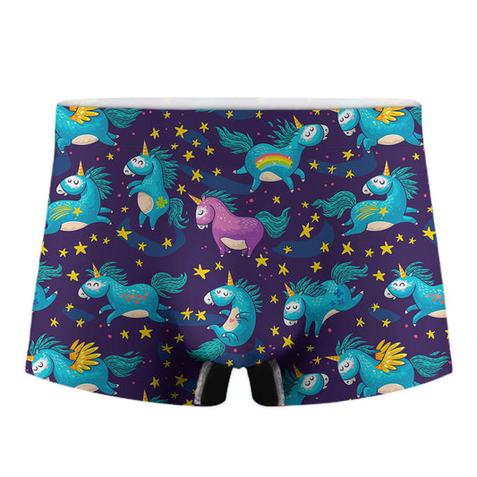 Night Star Unicorn Pattern Print Men's Boxer Briefs