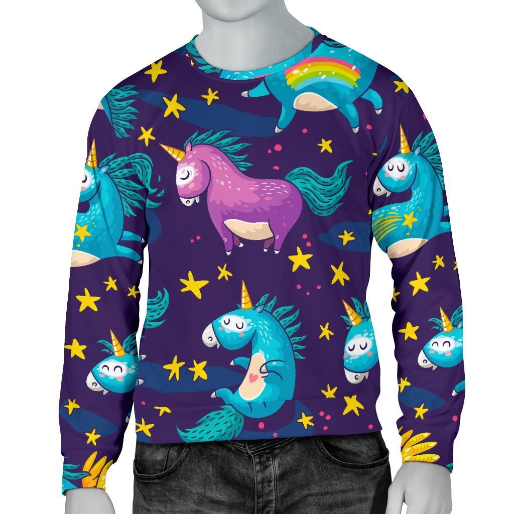 Night Star Unicorn Pattern Print Men's Crewneck Sweatshirt GearFrost