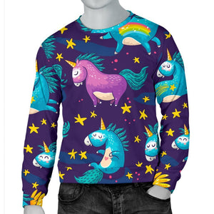 Night Star Unicorn Pattern Print Men's Crewneck Sweatshirt GearFrost