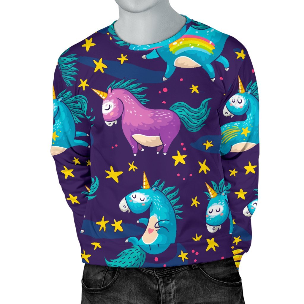 Night Star Unicorn Pattern Print Men's Crewneck Sweatshirt GearFrost