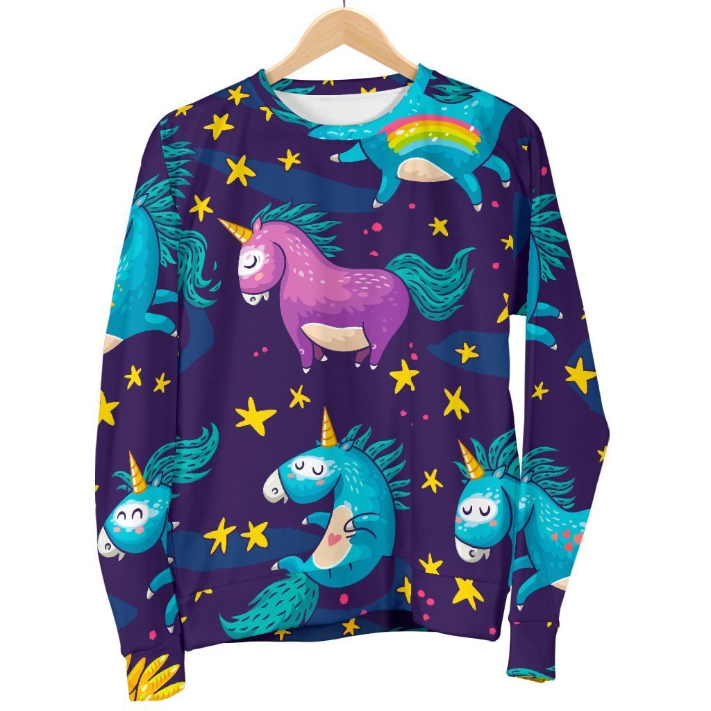 Night Star Unicorn Pattern Print Men's Crewneck Sweatshirt GearFrost