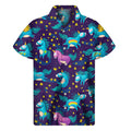 Night Star Unicorn Pattern Print Men's Short Sleeve Shirt