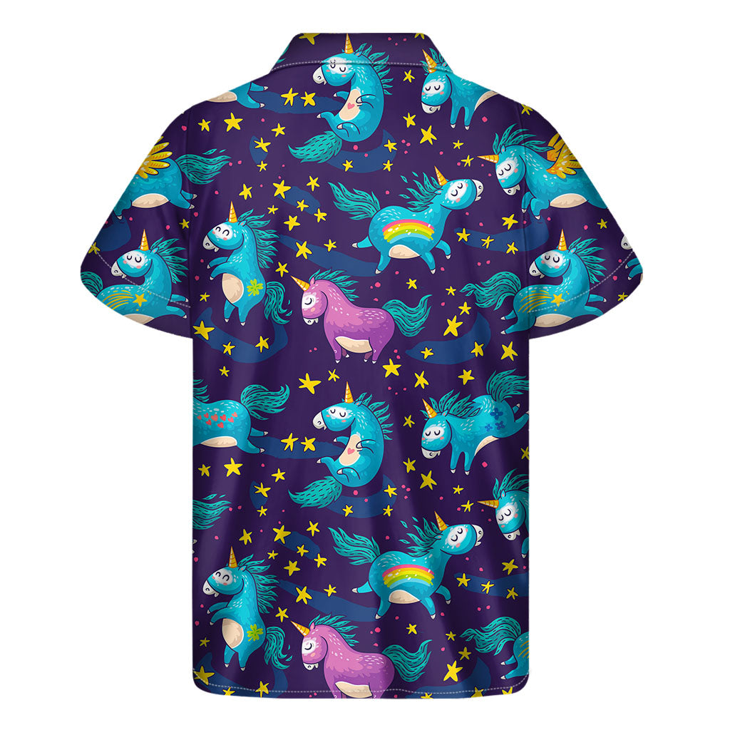 Night Star Unicorn Pattern Print Men's Short Sleeve Shirt
