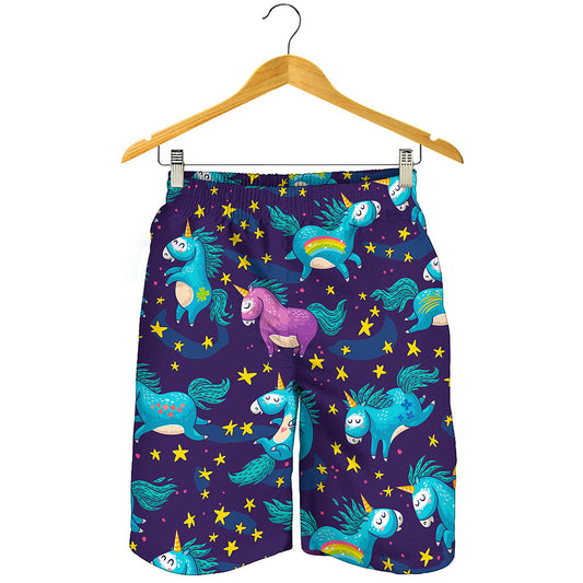 Night Star Unicorn Pattern Print Men's Shorts