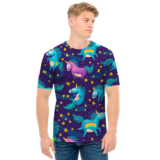 Night Star Unicorn Pattern Print Men's T-Shirt