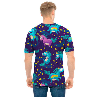 Night Star Unicorn Pattern Print Men's T-Shirt