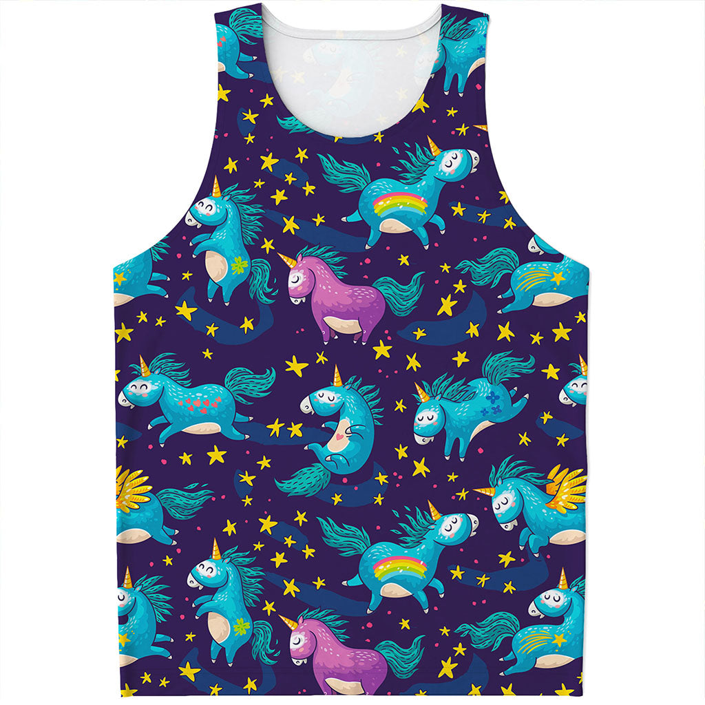 Night Star Unicorn Pattern Print Men's Tank Top