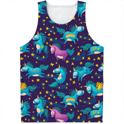 Night Star Unicorn Pattern Print Men's Tank Top