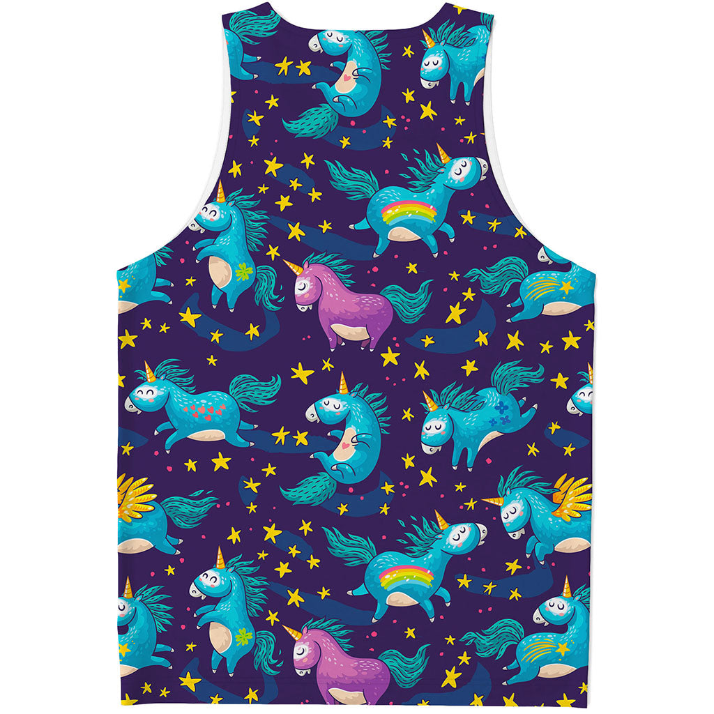 Night Star Unicorn Pattern Print Men's Tank Top
