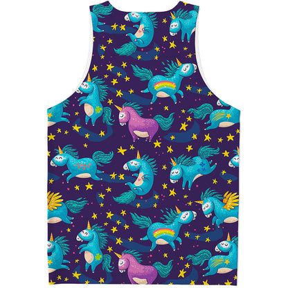 Night Star Unicorn Pattern Print Men's Tank Top