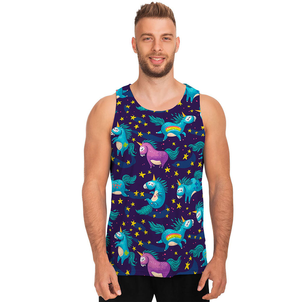 Night Star Unicorn Pattern Print Men's Tank Top