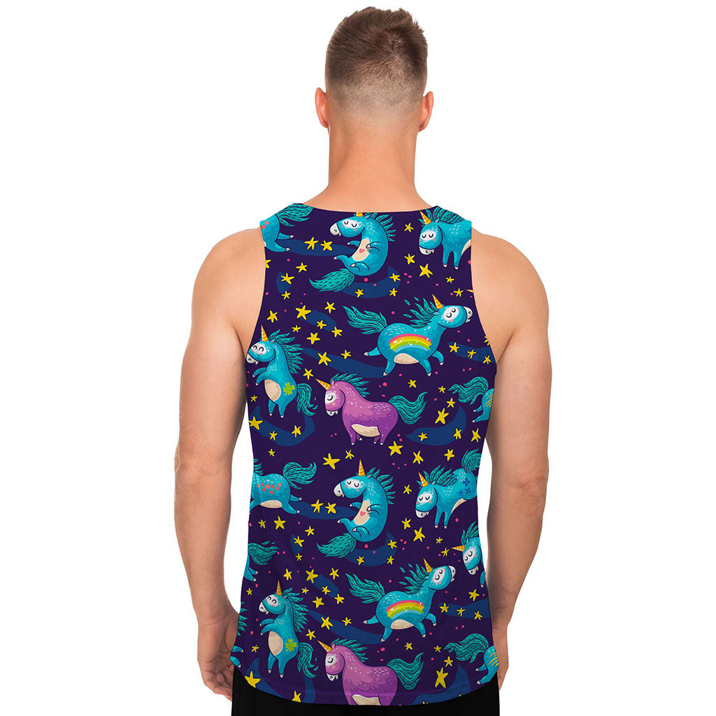 Night Star Unicorn Pattern Print Men's Tank Top