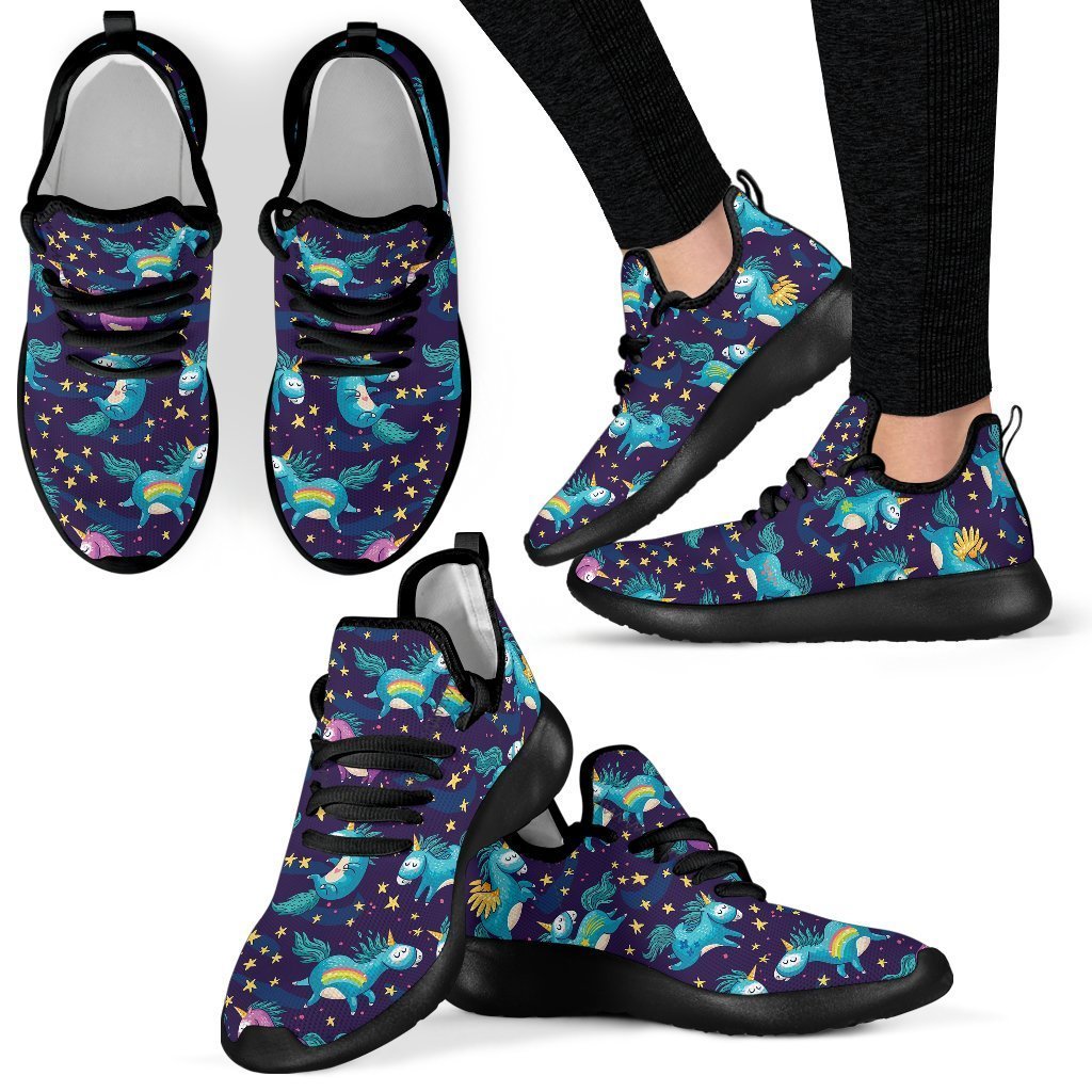 Night Star Unicorn Pattern Print Mesh Knit Shoes GearFrost