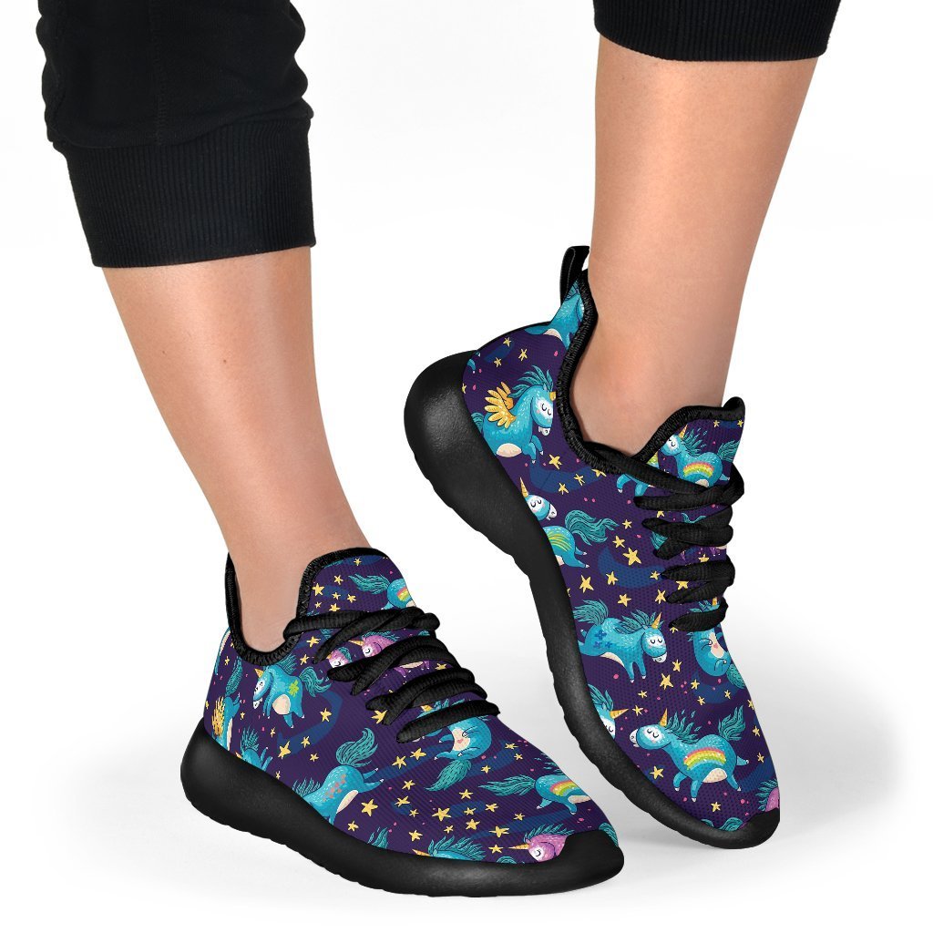 Night Star Unicorn Pattern Print Mesh Knit Shoes GearFrost