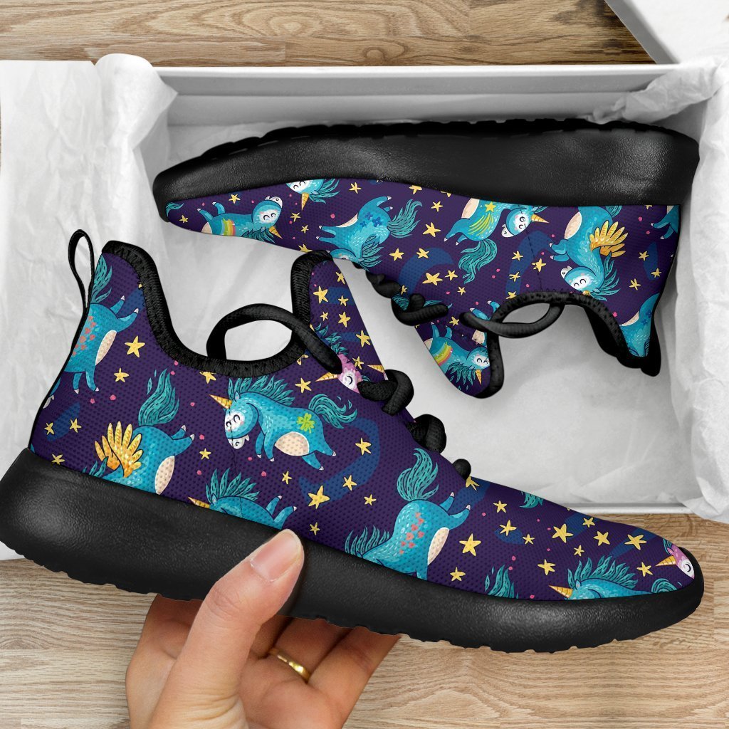 Night Star Unicorn Pattern Print Mesh Knit Shoes GearFrost