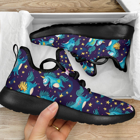 Night Star Unicorn Pattern Print Mesh Knit Shoes GearFrost