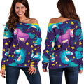 Night Star Unicorn Pattern Print Off The Shoulder Sweatshirt