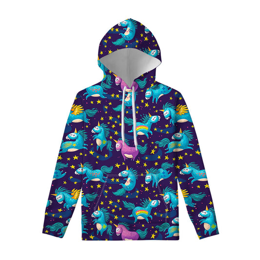 Night Star Unicorn Pattern Print Pullover Hoodie