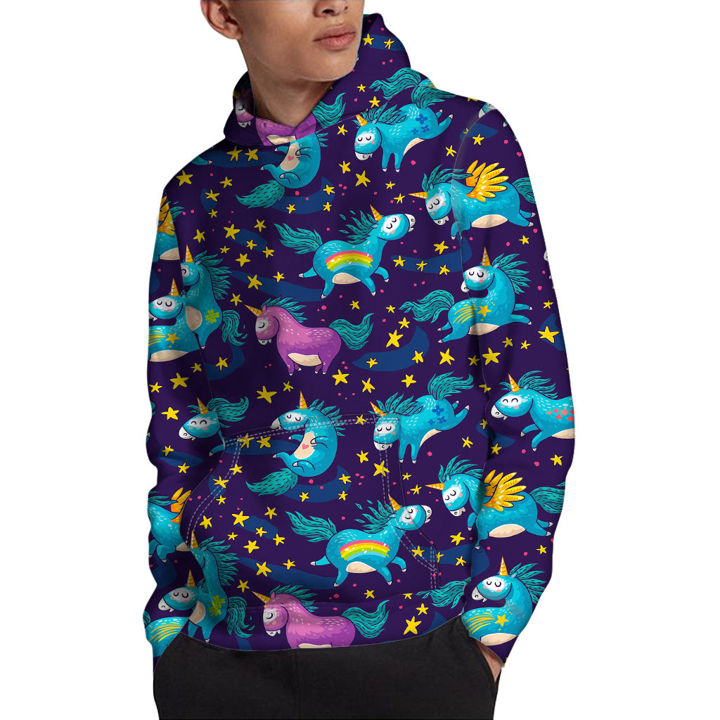 Night Star Unicorn Pattern Print Pullover Hoodie