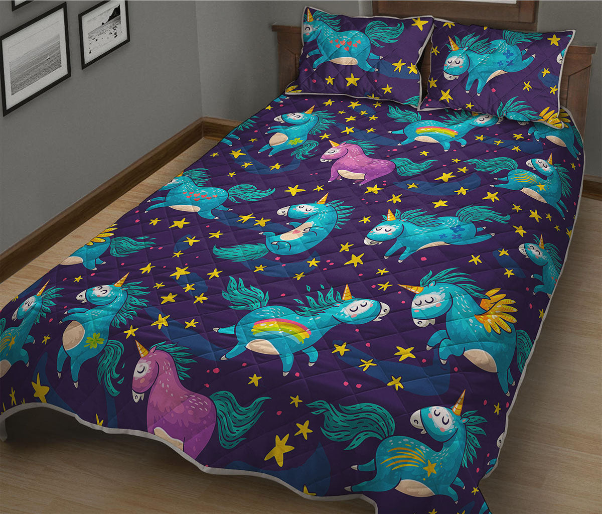 Night Star Unicorn Pattern Print Quilt Bed Set