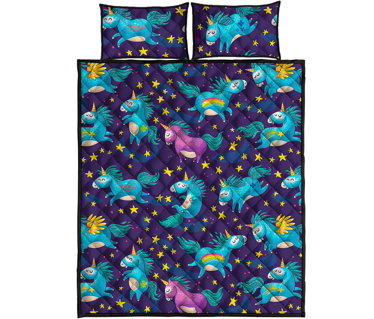 Night Star Unicorn Pattern Print Quilt Bed Set