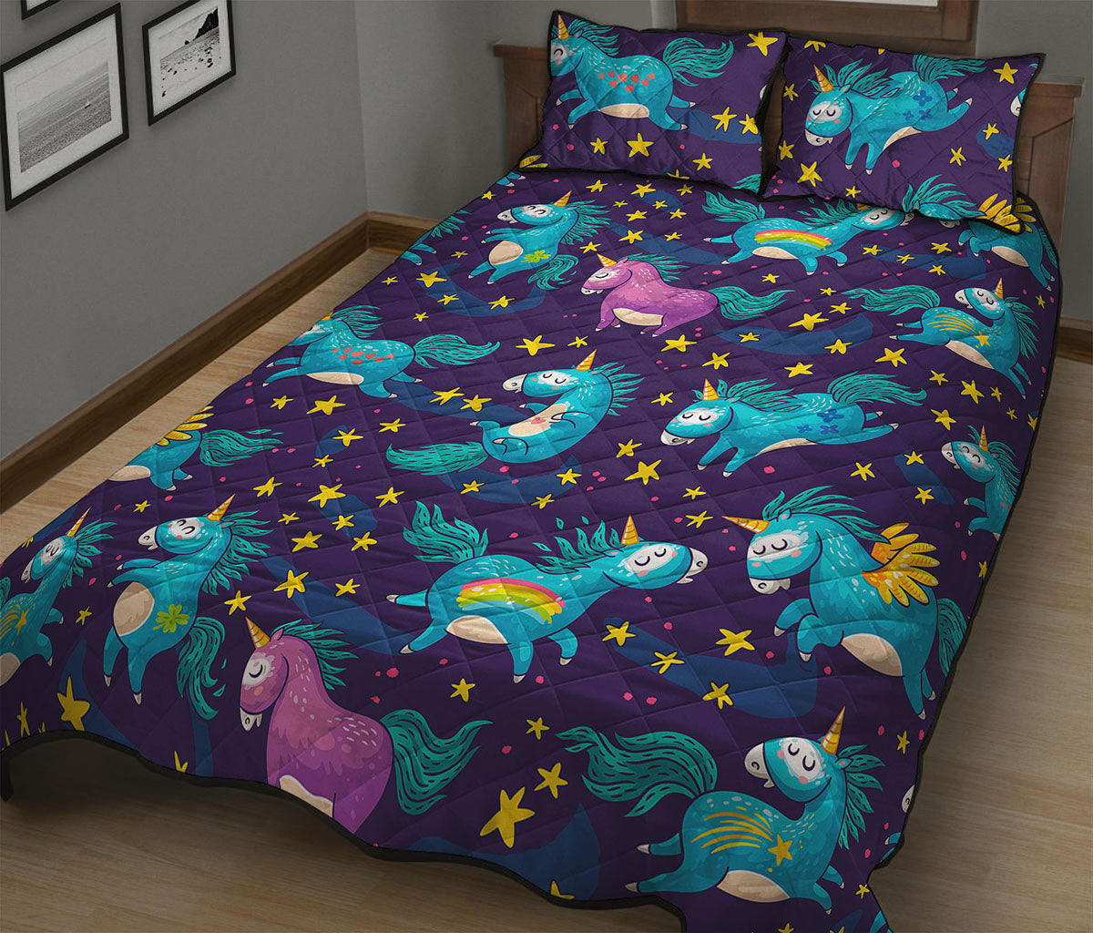 Night Star Unicorn Pattern Print Quilt Bed Set