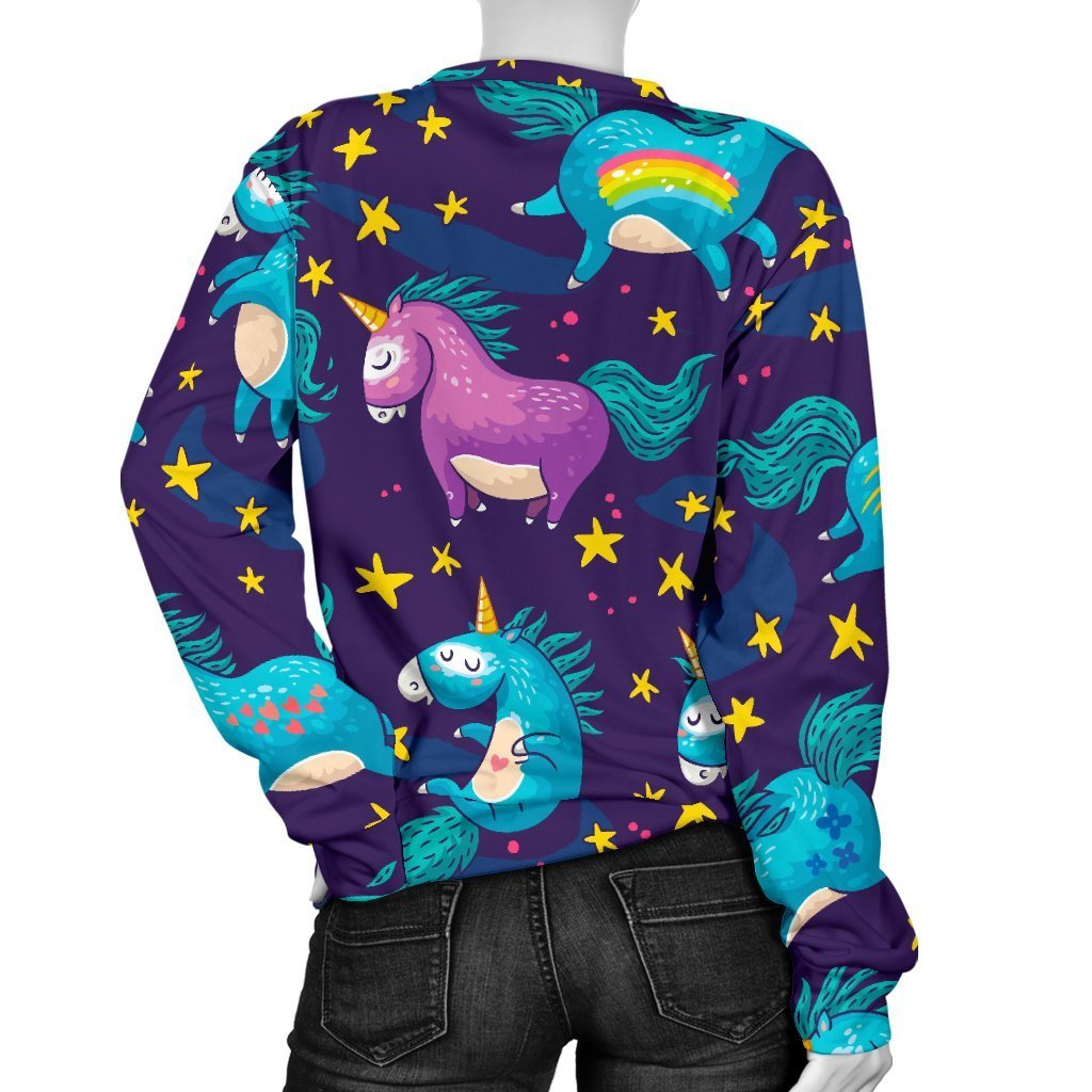 Night Star Unicorn Pattern Print Women's Crewneck Sweatshirt GearFrost