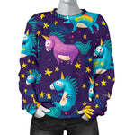 Night Star Unicorn Pattern Print Women's Crewneck Sweatshirt GearFrost