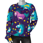 Night Star Unicorn Pattern Print Women's Crewneck Sweatshirt GearFrost