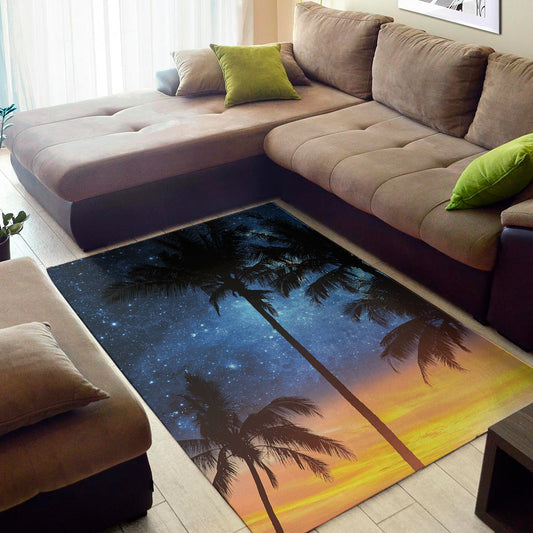 Night Sunset Sky And Palm Trees Print Area Rug