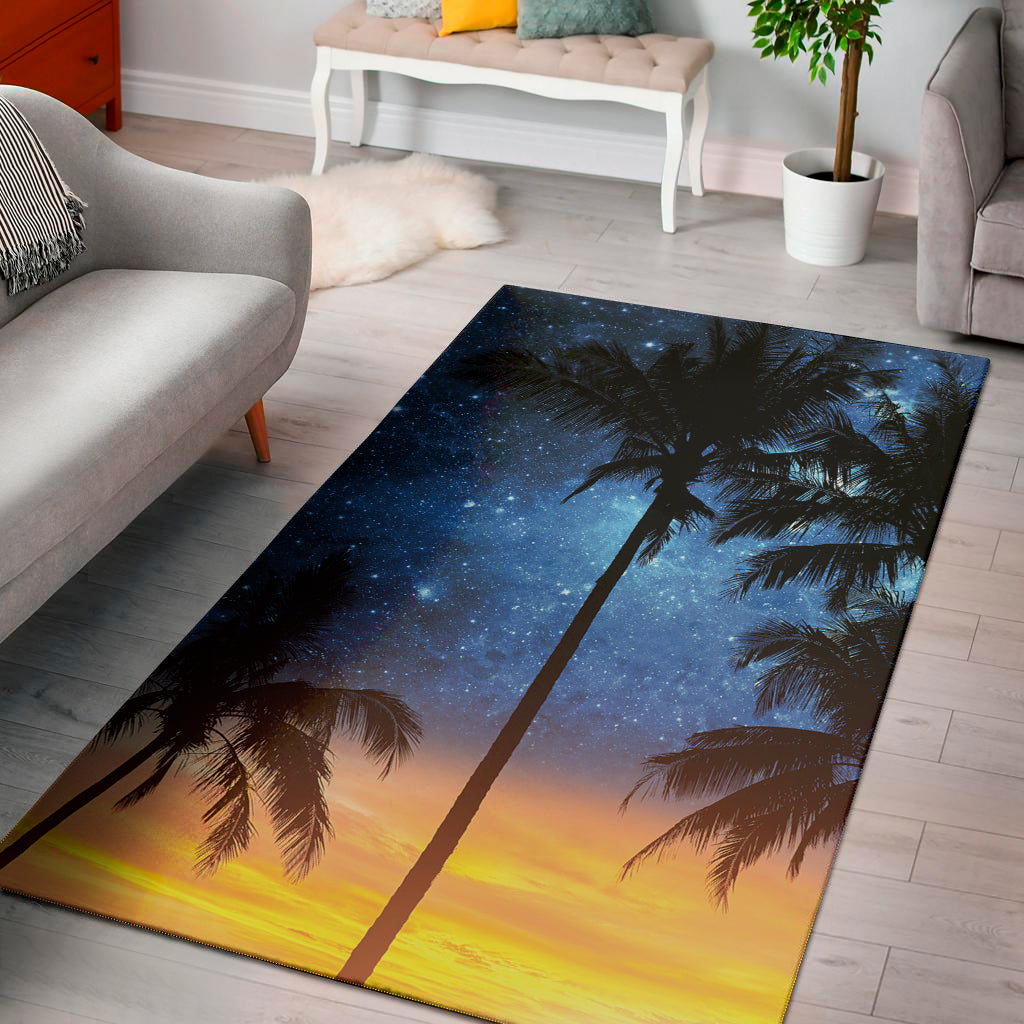 Night Sunset Sky And Palm Trees Print Area Rug