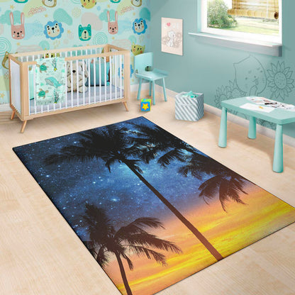 Night Sunset Sky And Palm Trees Print Area Rug