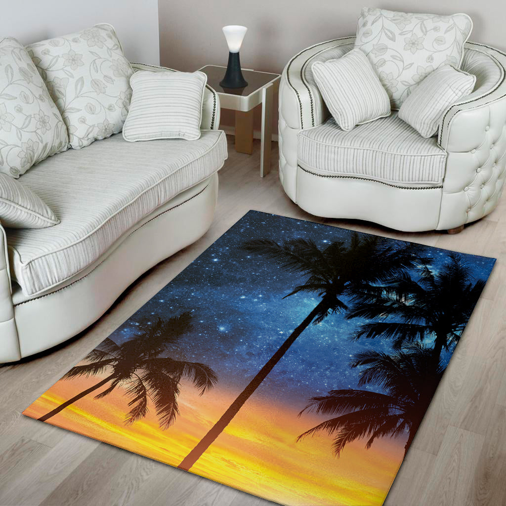 Night Sunset Sky And Palm Trees Print Area Rug