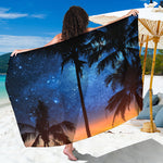Night Sunset Sky And Palm Trees Print Beach Sarong Wrap