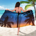 Night Sunset Sky And Palm Trees Print Beach Sarong Wrap