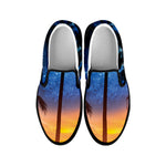 Night Sunset Sky And Palm Trees Print Black Slip On Shoes