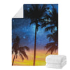 Night Sunset Sky And Palm Trees Print Blanket