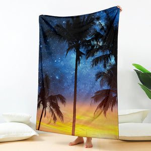 Night Sunset Sky And Palm Trees Print Blanket