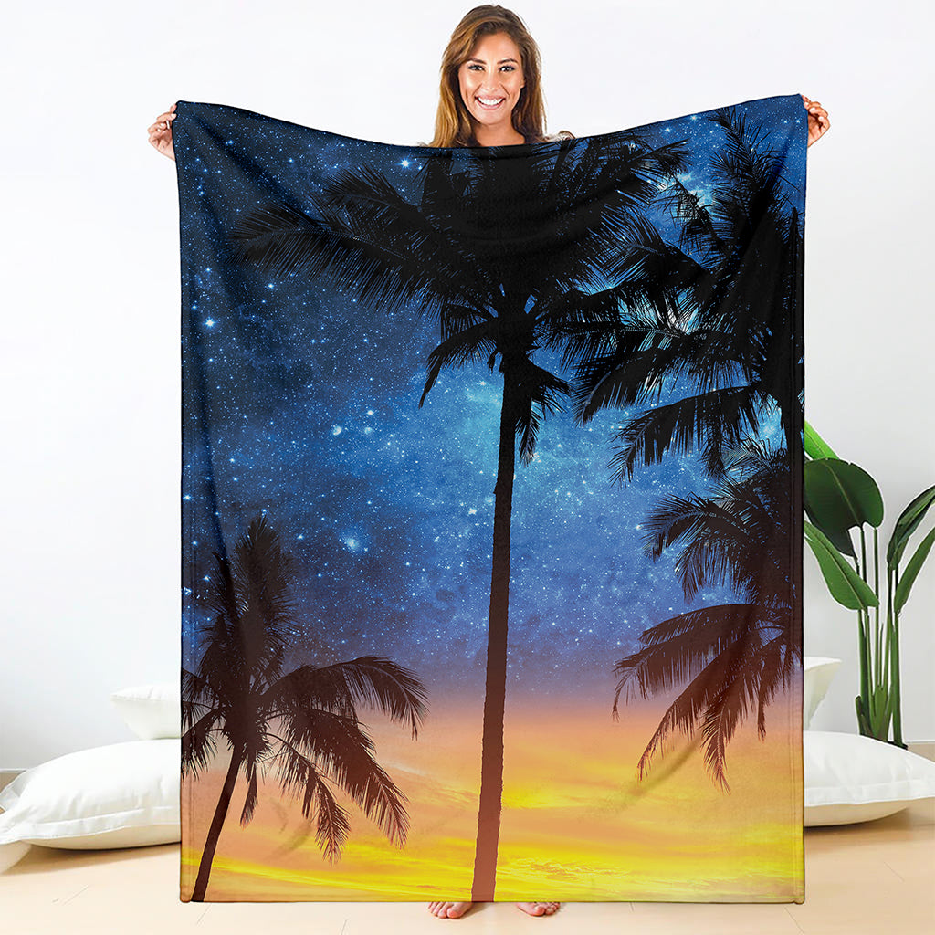 Night Sunset Sky And Palm Trees Print Blanket