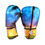Night Sunset Sky And Palm Trees Print Boxing Gloves