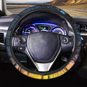 Night Sunset Sky And Palm Trees Print Car Steering Wheel Cover