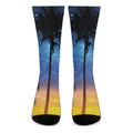 Night Sunset Sky And Palm Trees Print Crew Socks
