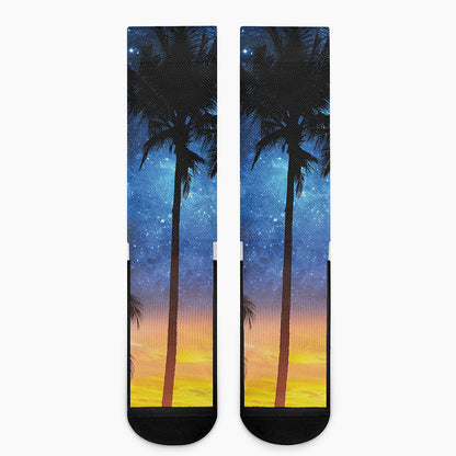 Night Sunset Sky And Palm Trees Print Crew Socks